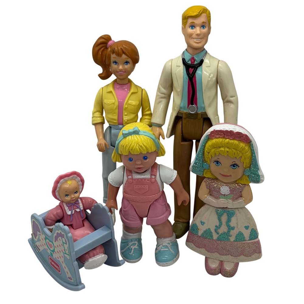 Vintage Playskool Fisher Price Doll Lot Doctor Family Baby Rocker Figures 90s